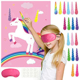 Birthday Party Game For Kids Pin The Horn On Unicorn-Game Poster With 24 Horn Stickers Pin The Tail Game For Girl Unicorn-Birthday Rainbow Party Favors Supplies Wall Home Room Decorations