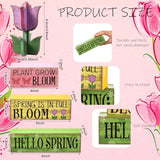 4 Pcs Spring Table Decoration Tulip Flower Wooden Signs Farmhouse Spring Tiered Tray Decor Pastel Flower Table Centerpieces Easter Tabletop Decor For Home Kitchen Shelf Office