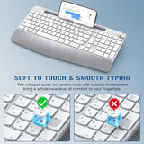 Ergonomic Wireless Keyboard, 2.4Ghz Cordless Usb Full-Size Keyboard With Wrist Rest, Quiet Design & Numeric Keypad, Phone Holder For Desktop, Laptop, Pc, Mac, Windows -Silver White