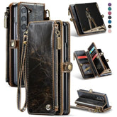Wallet Case Compatible With Samsung Galaxy Z Fold 5 With Rfid Blocking Card Holder & S Pen Holder Slot Pu Leather Magnetic Snap Flip Zipper Strap Phone Case Fit For Galaxy Z Fold 5, Coffee