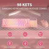 Wire Gaming Keyboard, 7 Colorful Rainbow Backlight Classic Gaming Keyboard (Pink-Set)