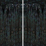 2 Pack Laser Black Tinsel Foil Fringe Curtains, Black Party Decorations, Metallic Tinsel Party Streamers Backdrop For Birthday Halloween Masquerade New Years Gatsby 1920S Party Decorations