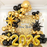 2026 New Year Balloon Garland Arch Kit Black Gold Star and Number Balloons