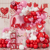 156Pcs Valentines Day Balloon Arch Garland Kit With Pink White Red Confetti Heart Balloons Love Foil Balloons Explosion Star Balloons Rose Petals For Anniversary Wedding Romantic Decorations