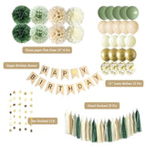 Sage Green Happy Birthday Party Decorations Retro Green Nude Ivory Dark Olive Kraft Paper Banner Balloons Neutral Rustic Boho Blush Safari Botanical Greenery Wild Décor Supplies Women Adults