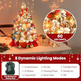 2Ft Mini Flocked Christmas Tree, Small Christmas Trees With Lights, Prelit Tabletop Christmas Tree With 100 Branch Tips And 50+ Diy Ornaments, Christmas Decorations Indoor And Gifts For Men Women