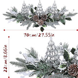 Christmas Table Centerpiece With Led Lights, Christmas Decoration With 3Pcs Silver Christmas Tree, Natural Pine Cones, Christmas Balls For Holiday Party, Home, Fireplace