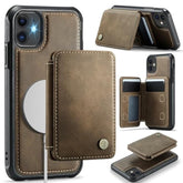 Compatible With Magsafe For Iphone 12/12 Pro Wallet Case Magnetic Card Holder, Rfid Blocking 2 In 1 Detachable Kickstand Shockproof Cover For Women Men, Brown