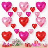 Red Pink Heart Balloons, 19Pcs Light Pink Heart Shape Balloon, 18Inch With 10Inch Hot Pink And Red Helium Mylar Love Heart Balloon For Birthday Bridal Shower Wedding Valentine Anniversary Decorations