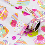 Foil Wrapping Paper - Mini Roll - 17 Inch X 16.5 Feet - Gold Foil Cupcakes Birthday Wrapping Paper For Kids Girls, Baby Showers, Weddings