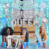 17Th Birthday Banner Decorations For Girls Blue And Sliver Dancing Que