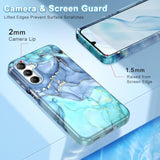 For Samsung Galaxy A16 5G Case, Marble Pattern 3 In 1 Heavy Duty Shockproof Full Body Rugged Hard Pc+Soft Silicone Drop Protective Women Girl Cover For Samsung Galaxy A16 5G,Blue Cyan