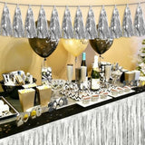4P Silver Tassel Banner Garland Metallic Foil Fringe Banner Tinsel Tassels Streamer Banner Backdrop For Parade Floats, 2025 Graduation Decorations, Christmas, Wedding Party Decoration