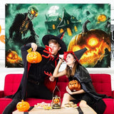 Halloween Photo Backdrop Skeleton Pumpkin Haunted Castle Party Decorations