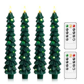 Christmas Tree Flameless Candles With Remote,4 Pcs Green Real Wax Led Flickering Candles Battery Operate With Embedded Star String For Home Decoration Christmas Gifts(D0.86 Xh9.6)
