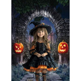 5x7Ft Halloween Gate Backdrop Gothic Arch Jack-O'-Lantern Castle Photo Decor