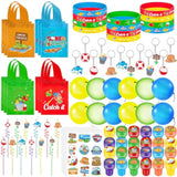 228 Pcs Fishing Themed Party Favors Fishing Birthday Gift Goodie Bag Drinking Straw Keychain Stamp Sticker Silicone Bracelet Punch Balloon For Kids Boys Girls Summer Birthday Themed Party Supplies