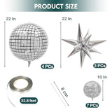 14pcs Inflatable Disco Ball Balloons — 22" Silver Mylar with Star Balloons & Party Supplies