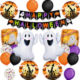 Happy Halloween Banner with Ghost Balloons Black Orange Purple Party Decorations