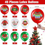 45 Pcs Christmas Balloons Ugly Sweater Balloon 12 Inch Red Green White Latex Balloons For Ugly Sweater Themed Party Christmas Party Decorations