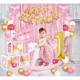 101pcs Baby Girl 1st Birthday Kit with Balloon Boxes, Confetti Balloons & Arch