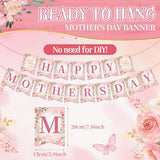 Pre-Strung Happy Mothers Day Banner, 2026 Mothers Day Decorations for Party, Pink Best Mom Ever Sign Bunting Banner Garland, Mother's Day Background for Photo Props