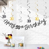 30Th Birthday Decorations For Boys Swirls Streamers Set, Hanging Vortex Happy 30Th Birthday Banner For Girls, Black And Gold 30 Birthday Decor Party Bunting