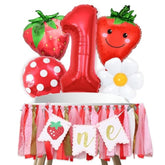 Strawberry First Birthday High Chair Banner Mylar Balloons Strawberry First Birthday Decorations Sweet One Party Supplies Photo Prop