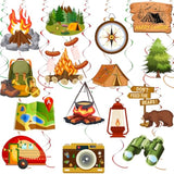 36Pcs Happy Camper Party Hanging Swirls Camping Themed Party Swirls Streamers Camping Adventure Bears Tent Party Birthday Decor For Boys Girls Kids Baby Shower Decorations