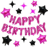 Hot Pink And Black Happy Birthday Balloons Kit With 16 Inch Mylar Foil Letters Balloon And Star Balloons For Birthday Party Decorations Photo Booth Backdrop