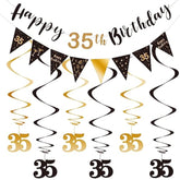 35Th Birthday Decoration Kit Happy 35Th Banner Swirls Streamers Black Gold