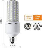 LED Corn Light Bulbs 2 Pack 600W Equivalent 7500LM E26/E27 Cool Daylight Large Area Garage Warehouse Lights