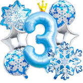 Frozen 3rd Birthday Decor Blue Number 3 Balloon Snowflake Winter Party Set