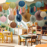 Boho Party Decoration 20 Pcs Hanging Paper Fans Paper Lanterns Tassel Garlands Set Back To School Wall Hanging Fans For Classroom Decor Birthday Baby Shower Wedding