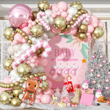 Pink Winter Onderland Balloon Arch Kit Snow flakes 4D Balloon Pastel Pink White Gold Snowflakes Balloons for Winter Wonderland Candyland Xmas Birthday Baby Shower Party Decorations