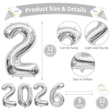 32in Silver 2026 Number Balloons Happy New Year Foil Party Decorations