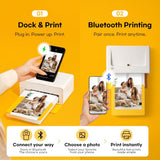 Dock Plus 4X6'' Photo Printer, 50 Sheets, Docking & Bluetooth Smartphone Printer For Iphone & Android, Instant Color Prints, 4Pass Dye Sublimation