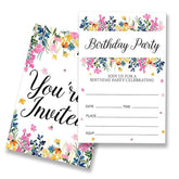 Wildflower Birthday Party Invitations Supplies Fill-In Set Of 20 With Envelopes Floral Birthday Bash Invites Cards, Double Sided