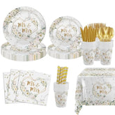 193 Pcs White Wedding Party Decorations, Mr And Mrs Paper Plates Cup And Nakpins Set, Floral Wedding Disposable Dinnerware With Tablecloth, Bridal Shower Disposable Party Supplies, 24 Guests
