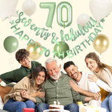 Sage Green 70th Birthday Banner and Foil Balloon Party Decor
