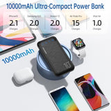 Power Bank 10000Mah Portable Charger Slim External Battery Pack With 2 Usb 2.4A Outputs And Usb C In/Out Compatible With Huawei Iphone 16 15 14 13 12 Ipad Samsung Galaxy S20 Android Tablet (Black)