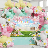 Happy Easter Backdrop Hello Spring Party Decorations Banner Easter Eggs Rabbit Grass For Festival Party Photography Background Supplies (Pink, 70.8 X 43.3 Inch)