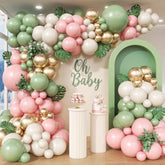 152Pcs Pink & Sage Green Balloon Arch Kit Baby Shower, Jungle, Woodland Party Decorations