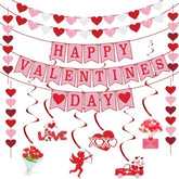 Valentines Day Decor - Valentines Decorations Set - No Diy Red Pink White Felt Heart Garland Banner Hanging Swirls For Valentine’S Wedding Anniversary Party Decor Supplies