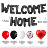 Black & Red Welcome Home Balloon Set – Banner, Confetti and Heart Balloons for Party Decor