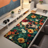 Skull & Floral Gaming Mouse Pad, Large Office Desktop Gothic Botanical Design Mousepad For Computer Laptop, Extended Work Desk Mat With Anti-Slip Base, Decorative Desk Pad 31.5×11.8 In