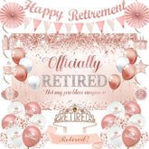 Rose Gold Retirement Decorations For Women, 30Pcs Retirement Party Supplies, Retired Crown And Sash, Banner, Hanging Swirl Flag, Balloons, Pink Retired Decoration Set