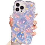 Compatible With Iphone 16 Pro Max Case 6.9",Cute Laser Gradual Bling Love Heart Glitter Clear+Translucent Card Soft Wave Frame Anti-Falling 3D Thick Shockproof Phone Cover(For 16 Pro Max 6.9")