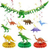 Pre-Strung Dinosaur Happy Birthday Decorations Banner Party For Boys Girls Kids,Dino Theme Hanging Swirl Table Decor