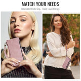 Compatible With Iphone 16 Plus Case Wallet With Rfid Blocking Card Holder For Women Men, Pu Leather Magnetic Snap Flip Zipper Strap Wallet Phone Case Fit For Iphone 16 Plus 6.7", Rose Pink